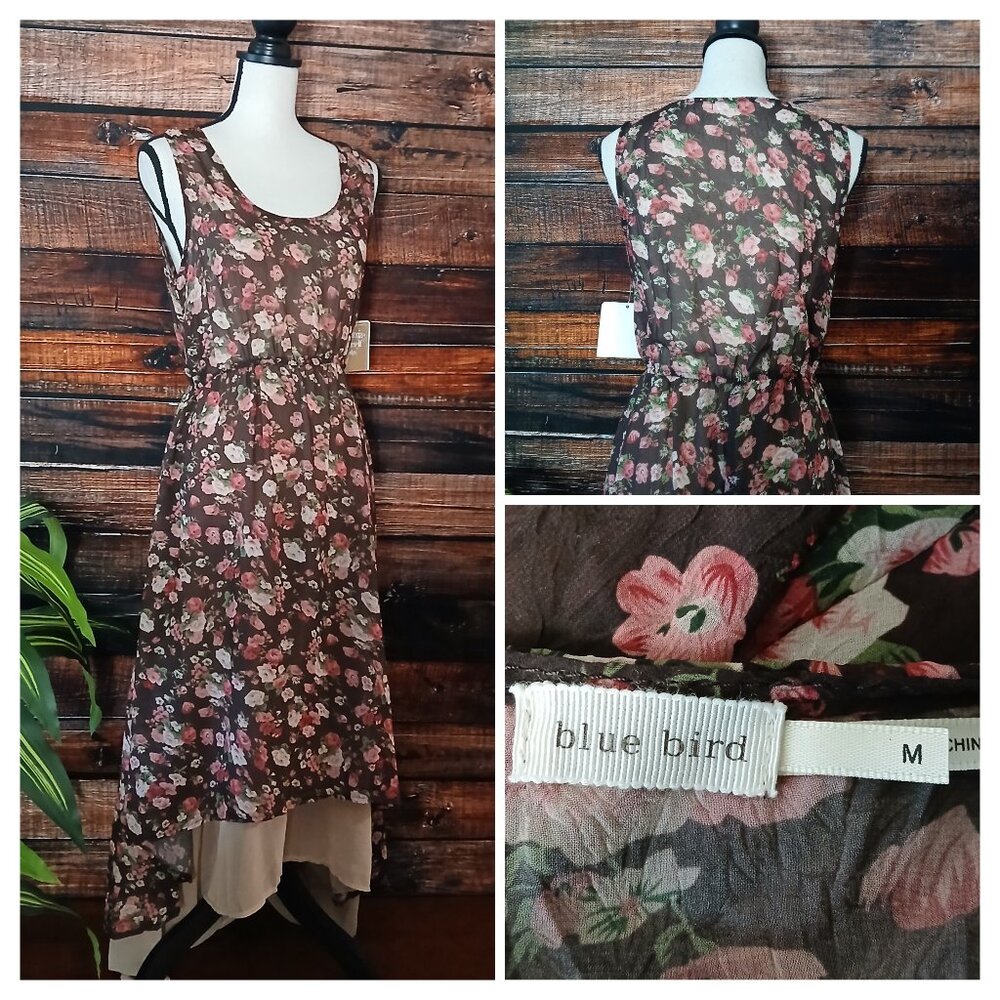NWT Anthropologie Blue Bird Dress M Hi-Low Layered